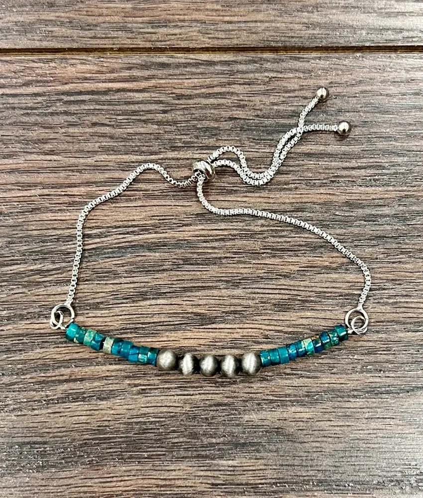 Turquoise Rondelle and Pearl Adjustable Bracelet