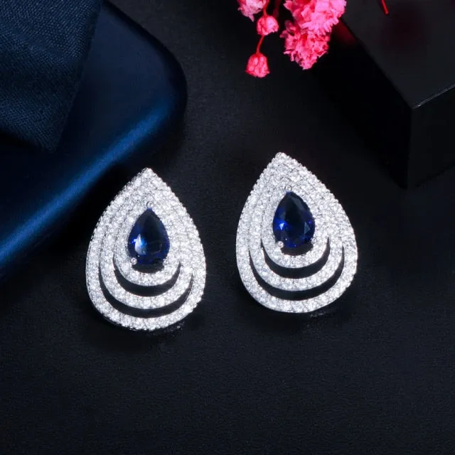 Turtle Round Micro Pave Cubic Zirconia Blue Green Crystal Big Stud Earrings