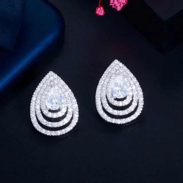 Turtle Round Micro Pave Cubic Zirconia Blue Green Crystal Big Stud Earrings