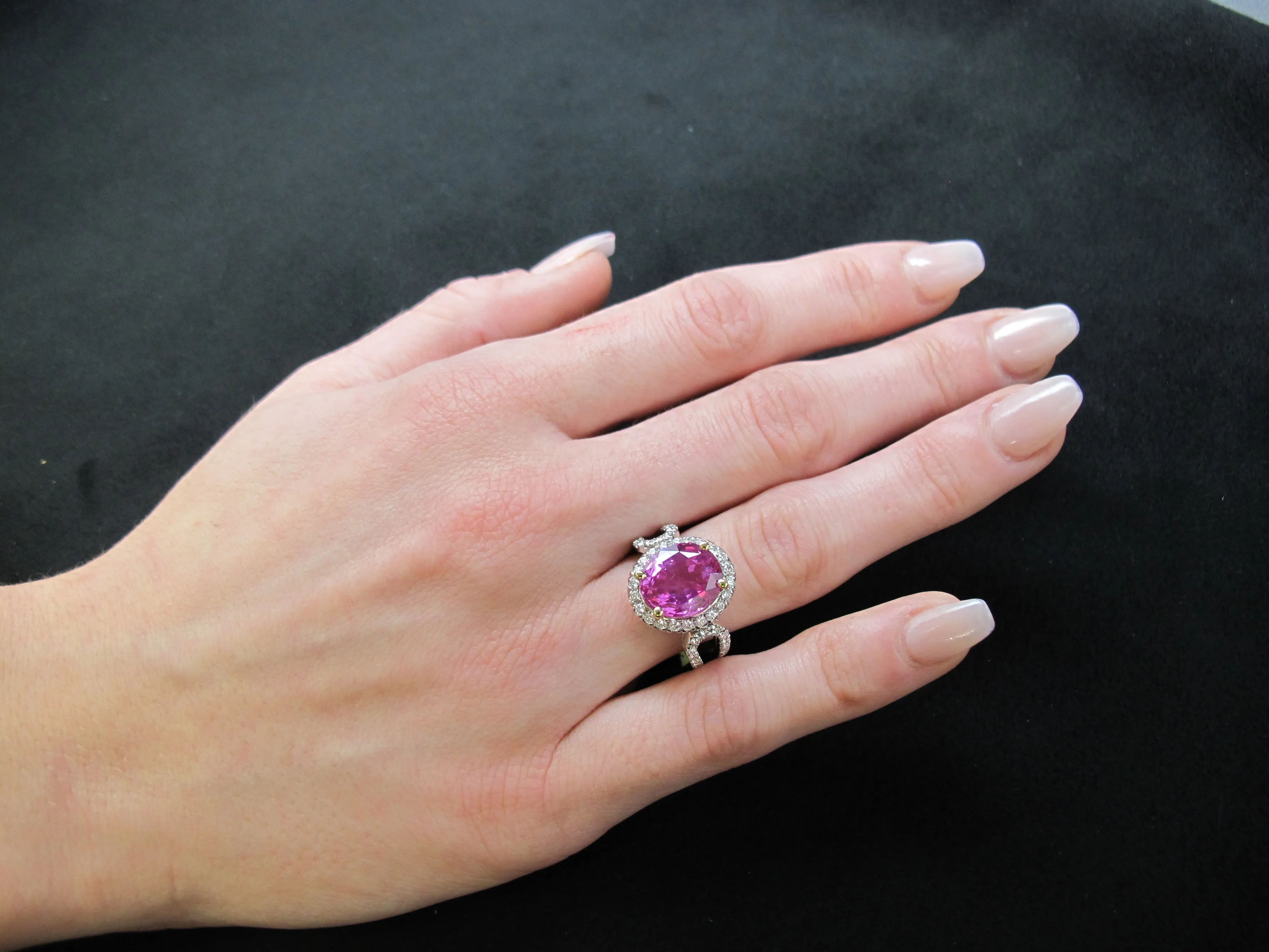 Unheated 5.73 Carat Pink Sapphire 'GIA' Diamond, Gold Engagement Cocktail Ring