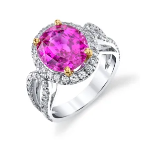 Unheated 5.73 Carat Pink Sapphire 'GIA' Diamond, Gold Engagement Cocktail Ring Unheated 5.73 Carat Pink Sapphire 'GIA' Diamond, Gold Engagement Cocktail Ring