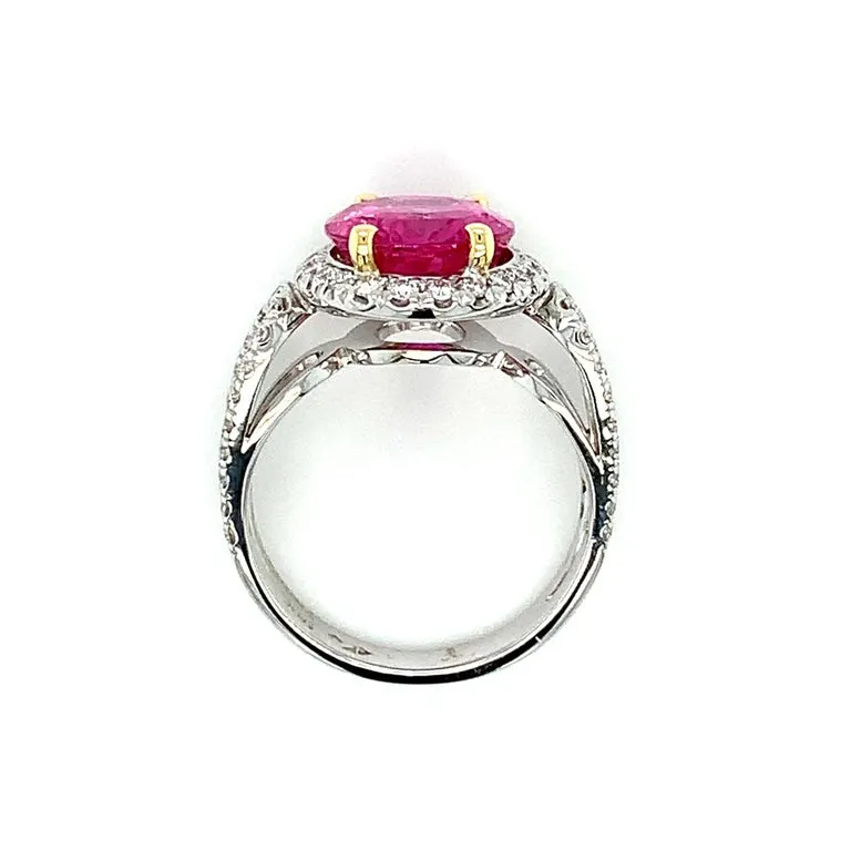 Unheated 5.73 Carat Pink Sapphire 'GIA' Diamond, Gold Engagement Cocktail Ring
