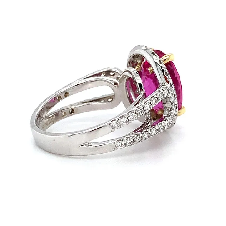 Unheated 5.73 Carat Pink Sapphire 'GIA' Diamond, Gold Engagement Cocktail Ring