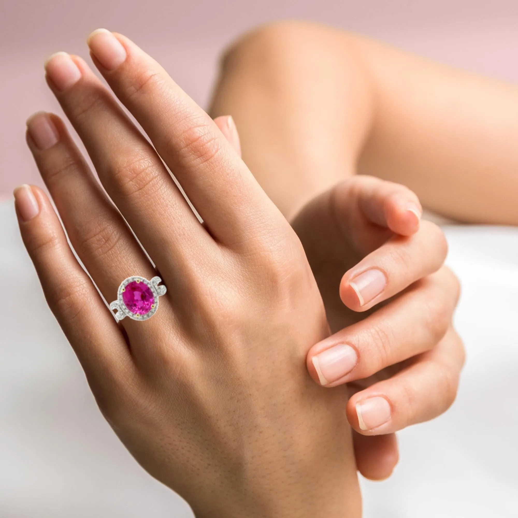 Unheated 5.73 Carat Pink Sapphire 'GIA' Diamond, Gold Engagement Cocktail Ring