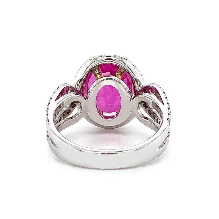 Unheated 5.73 Carat Pink Sapphire 'GIA' Diamond, Gold Engagement Cocktail Ring