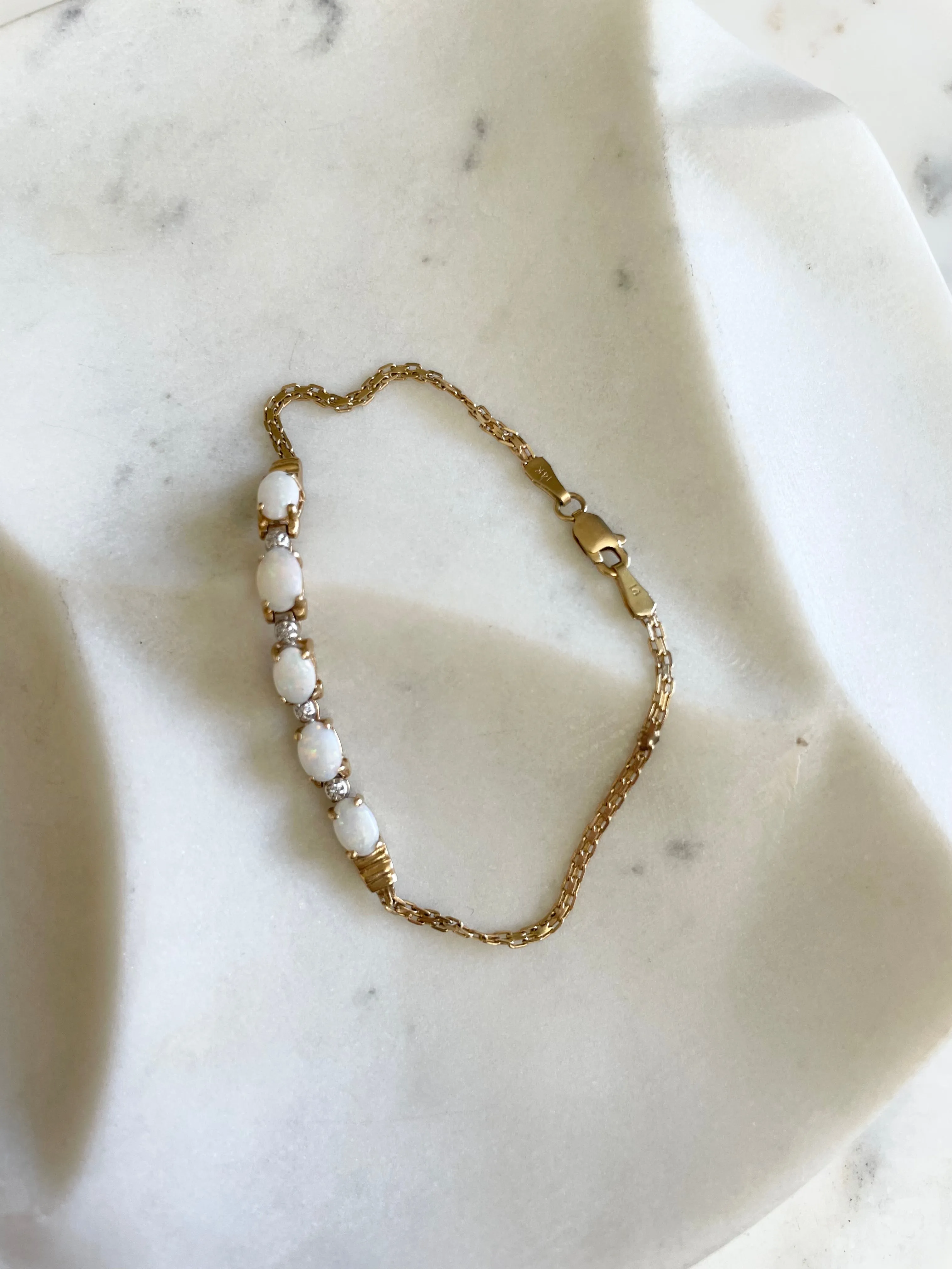 Vintage 14K Gold, Opal & Diamond Bracelet