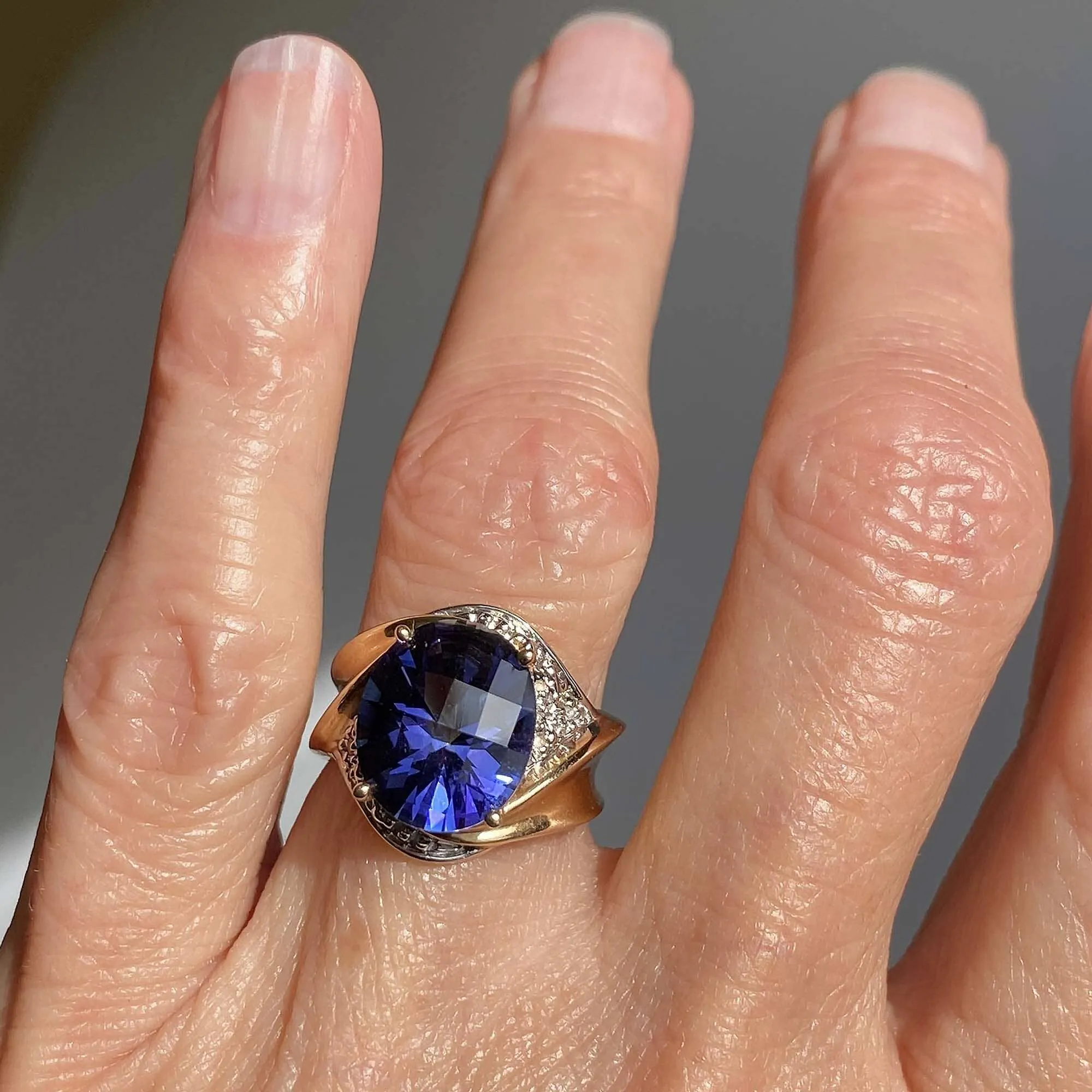 Vintage Diamond Checkerboard Cut Tanzanite Ring