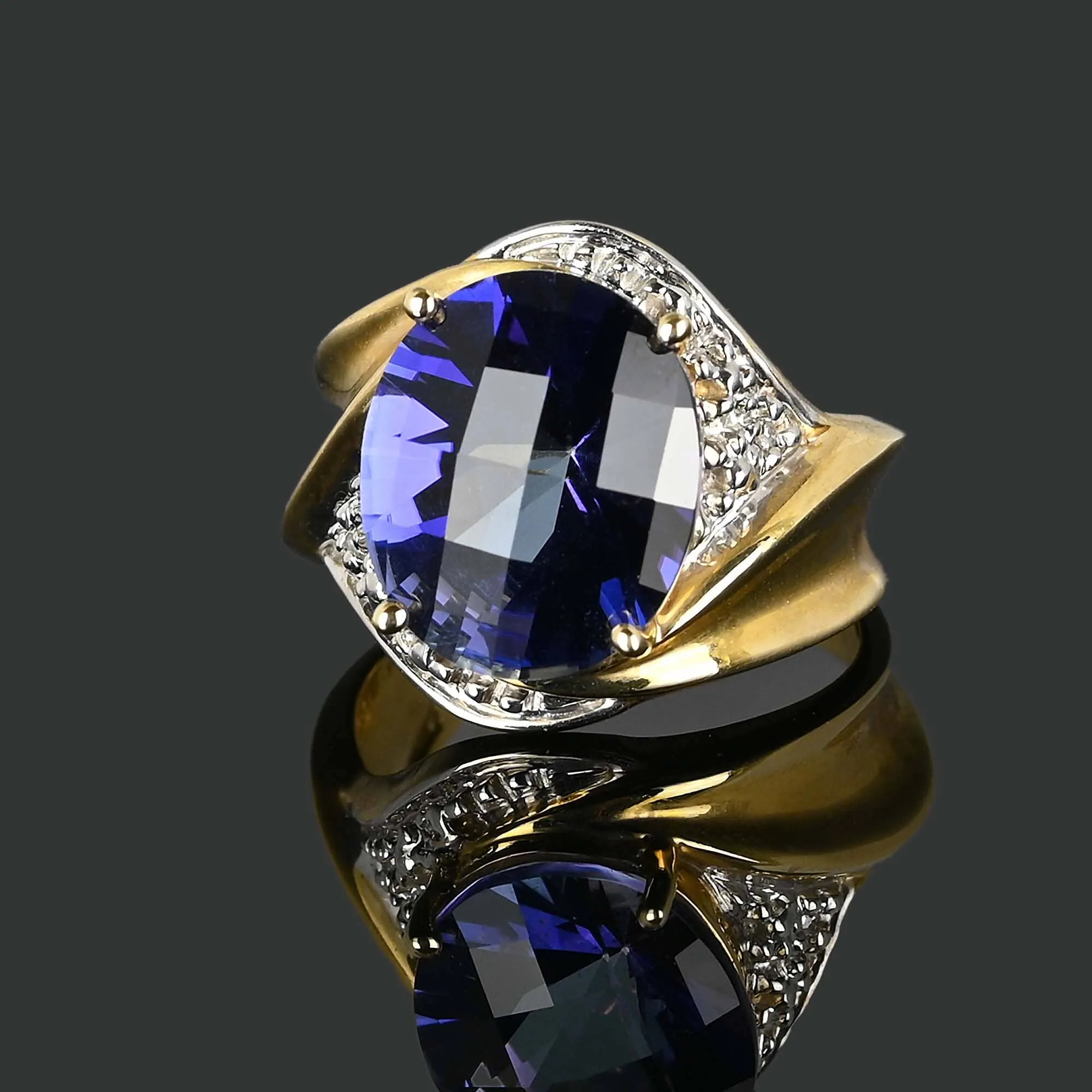 Vintage Diamond Checkerboard Cut Tanzanite Ring