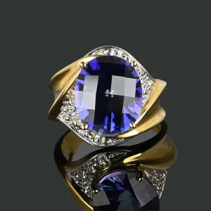 Vintage Diamond Checkerboard Cut Tanzanite Ring