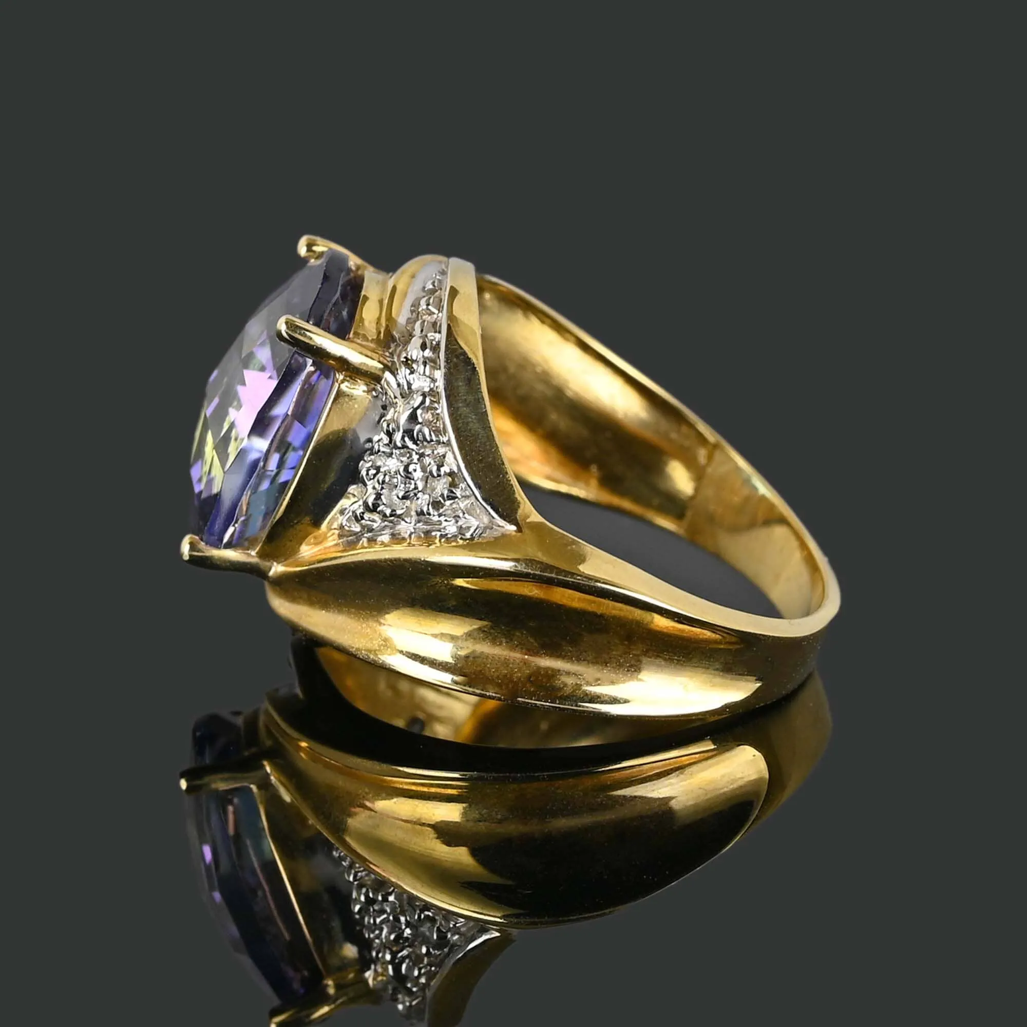 Vintage Diamond Checkerboard Cut Tanzanite Ring