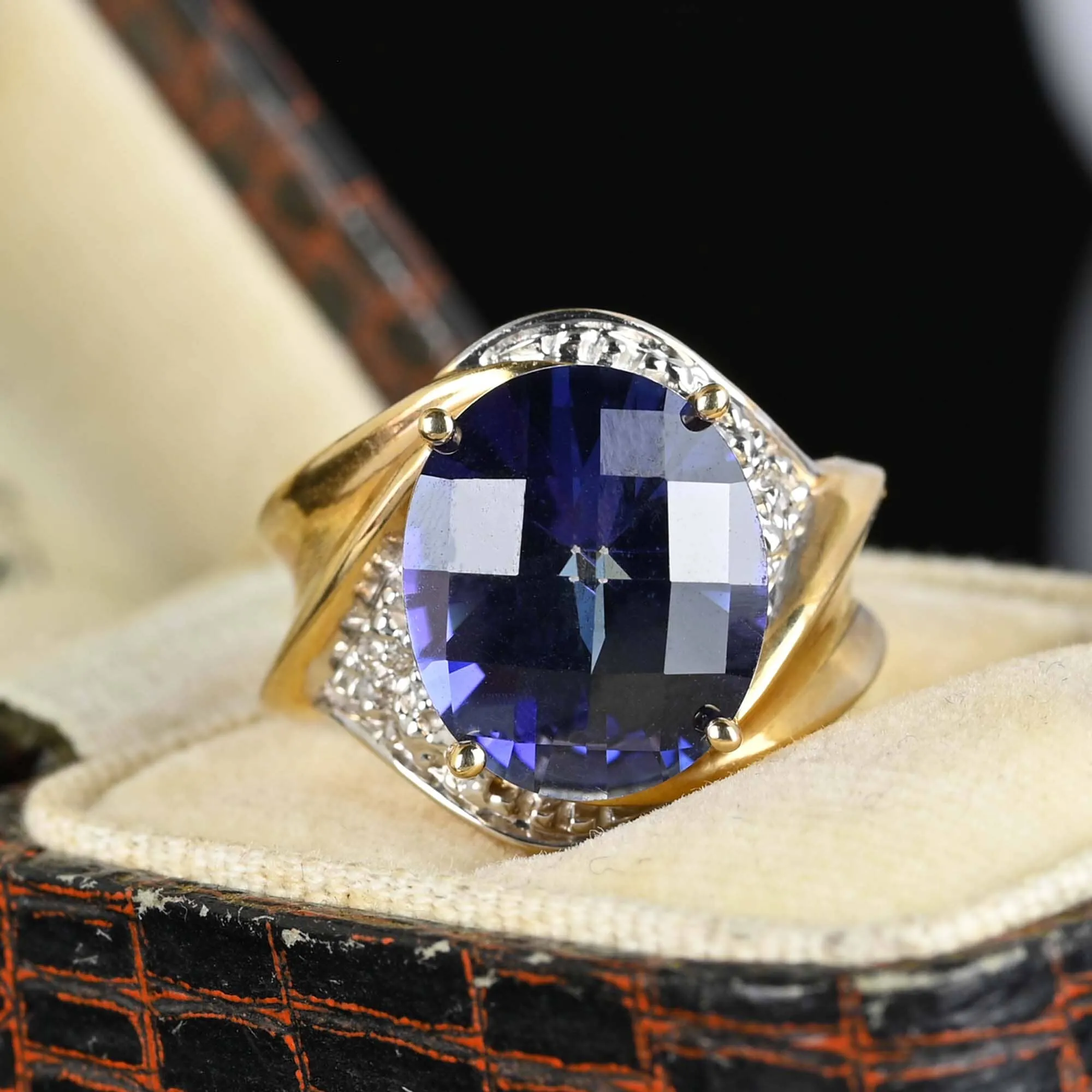 Vintage Diamond Checkerboard Cut Tanzanite Ring