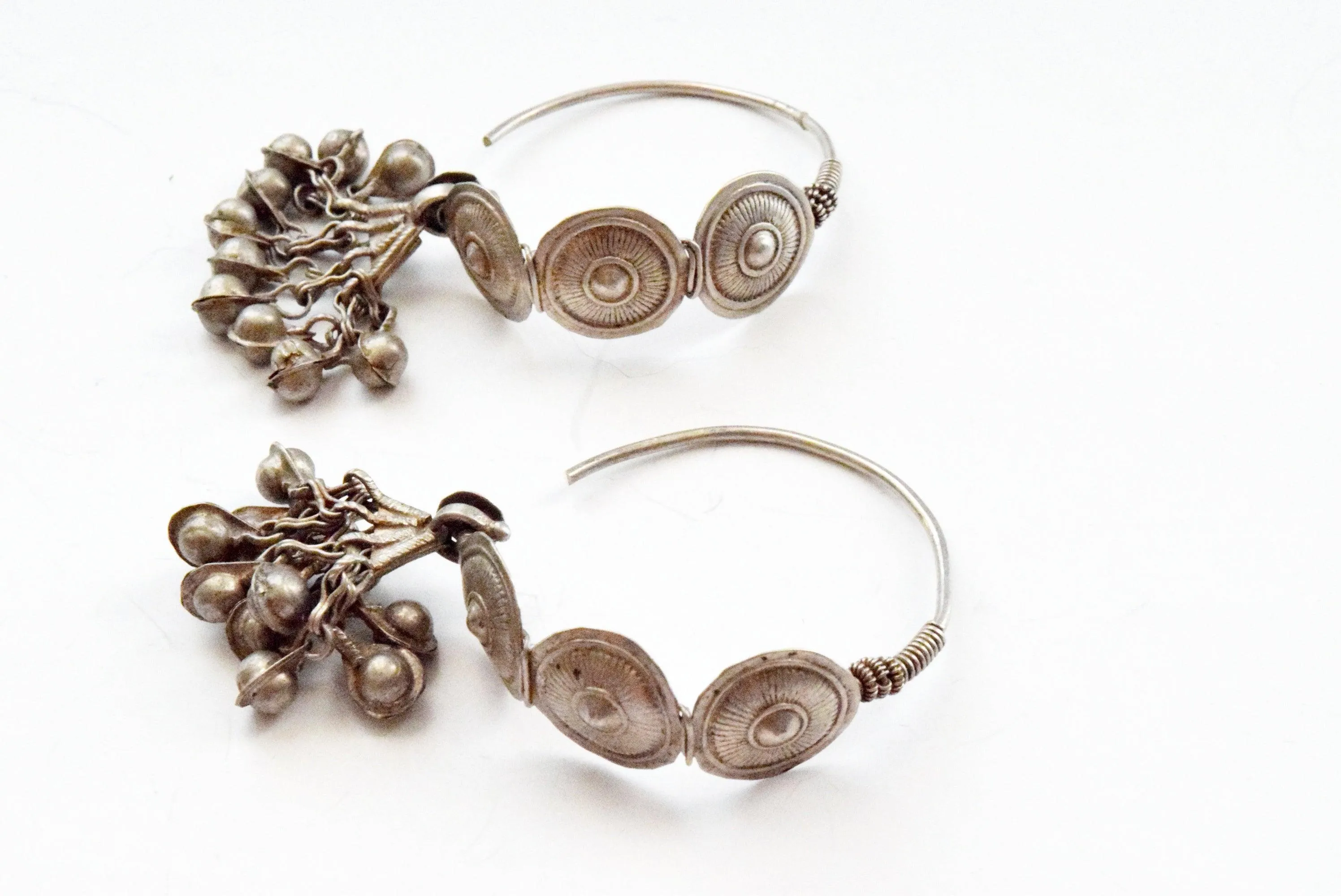 Vintage Silver Afghani Hoop Earrings with Dangles