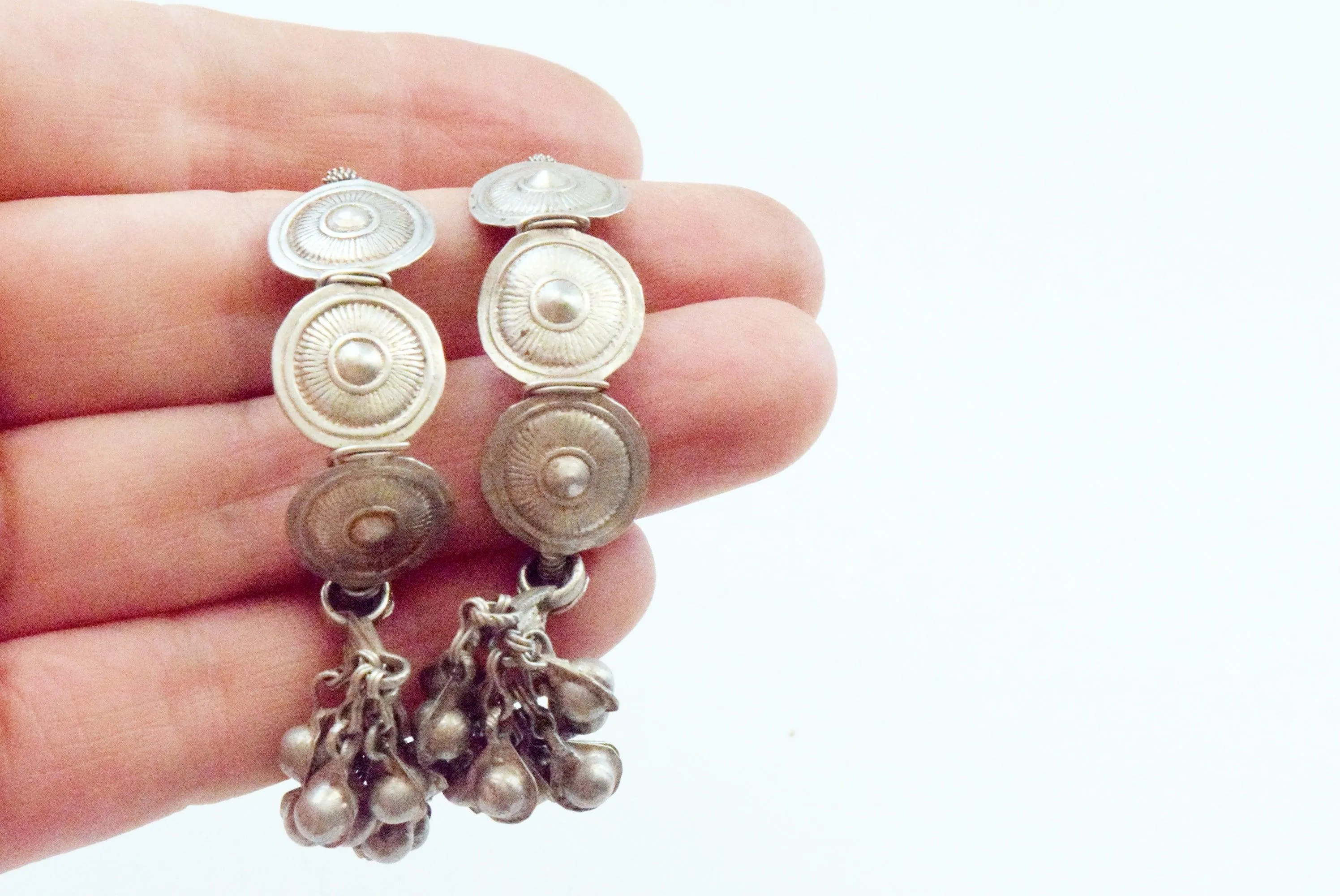 Vintage Silver Afghani Hoop Earrings with Dangles