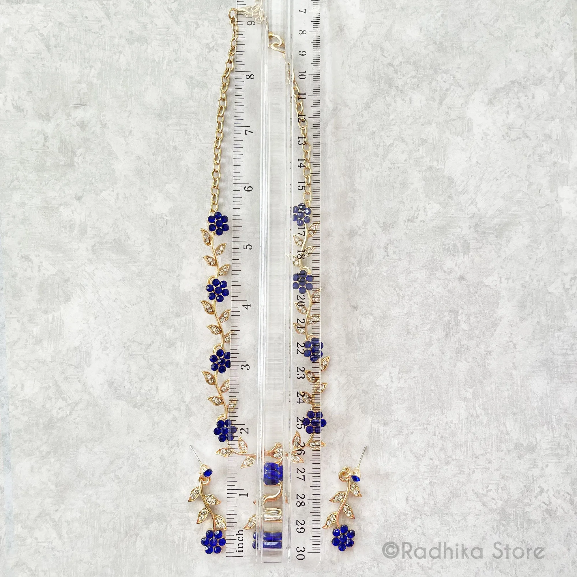 Vrindavan Flower Vine- Rhinestone Deity Necklace And Earring Set-Ruby-Emerald-Sapphire