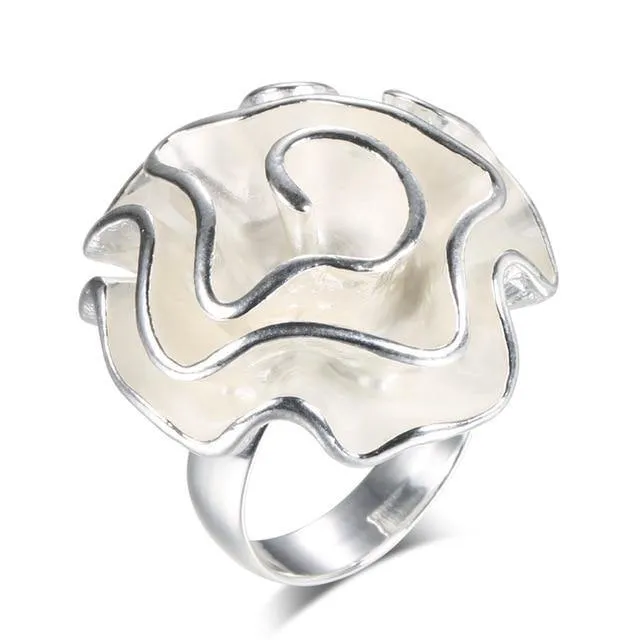 White Enamel Glazed Cocktail Ring (resizable)