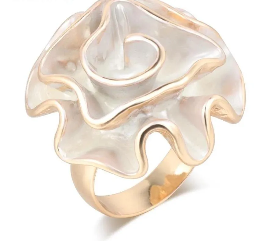 White Enamel Glazed Cocktail Ring (resizable)