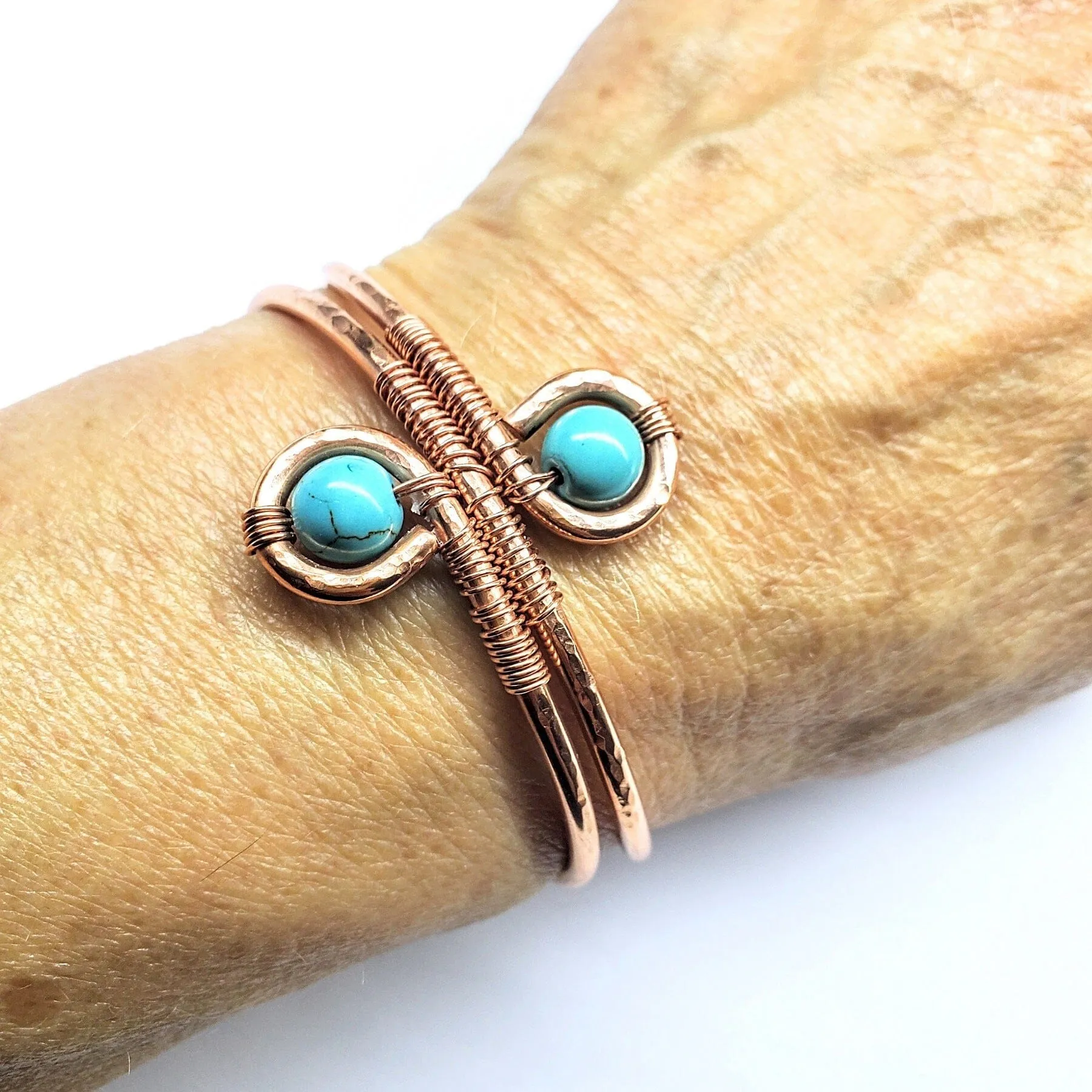 Wire Wrapped Adjustable Turquoise Beads Copper Wire Bracelet