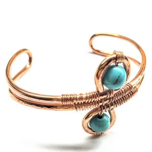 Wire Wrapped Adjustable Turquoise Beads Copper Wire Bracelet