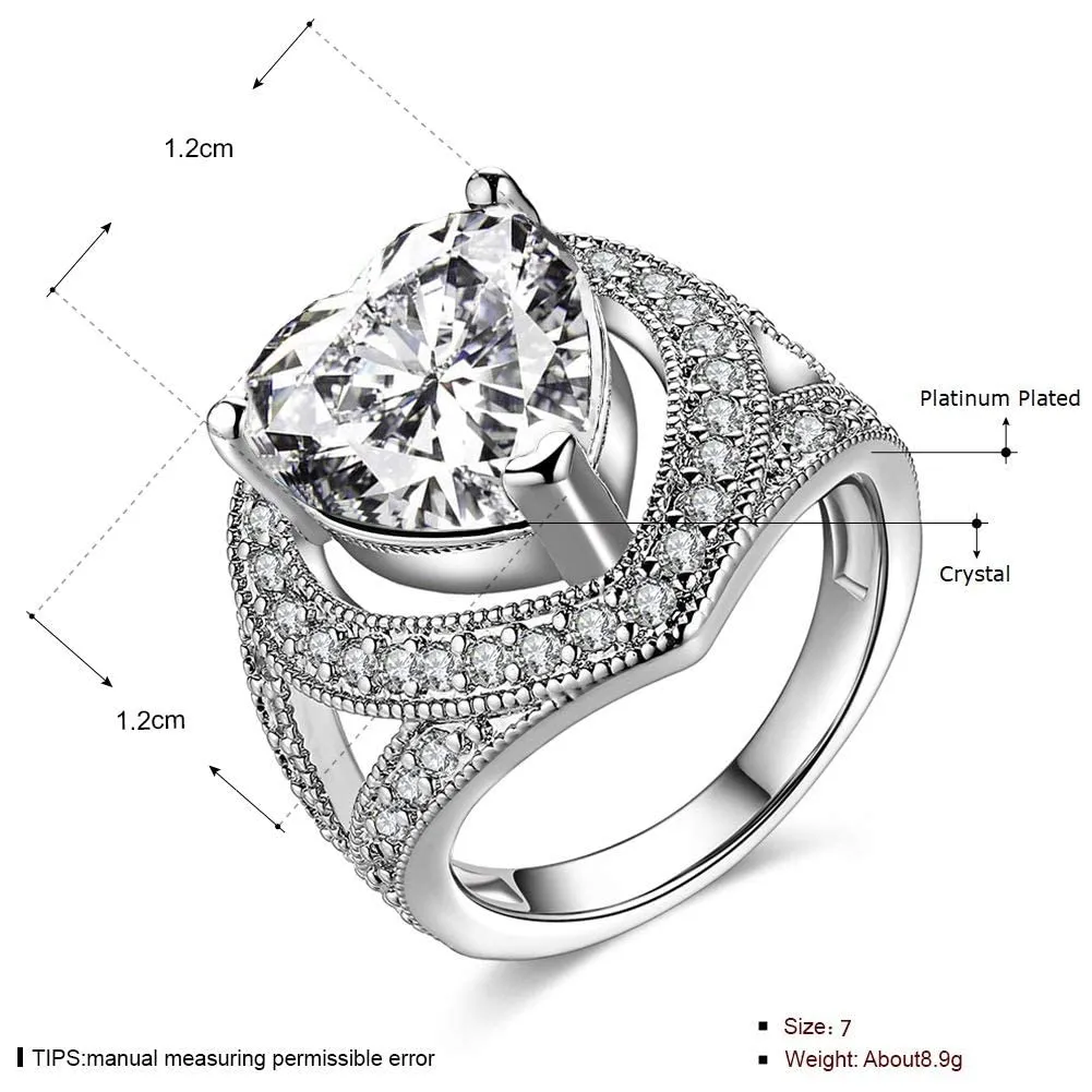 Yellow Chimes Rings for Women White Crystal Heart Adjustable Ring Cocktail Style Platinum Plated Heart Ring for Women and Girls Valentine Gift for Girls