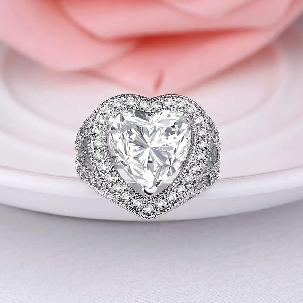 Yellow Chimes Rings for Women White Crystal Heart Adjustable Ring Cocktail Style Platinum Plated Heart Ring for Women and Girls Valentine Gift for Girls